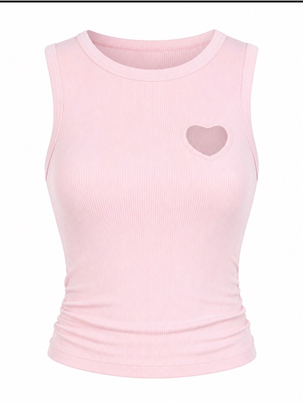 Pink Ribbed Heart Cutout Tank Top - Women